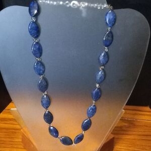 Silver Tone Lapis Lazuli & Glass Beads Necklace